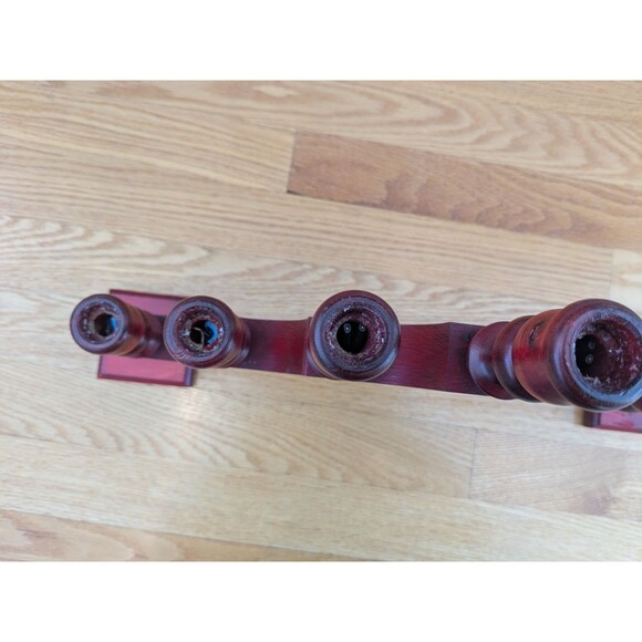 Vintage Swedish Red Wooden Candelabra Folk Art Candlestick 7 Light 18'' - Picture 6 of 8